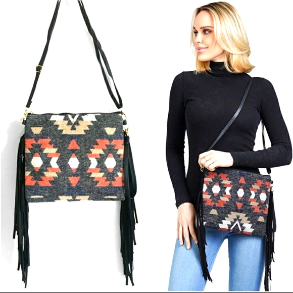 !Western Aztec Crossbody Clutch  with dangling tassels - Picture 1 of 3